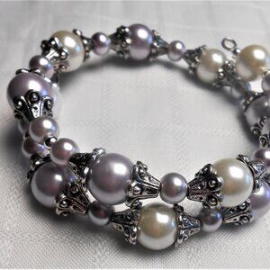 Handmade jewelry set with memory wire bracelets and earrings